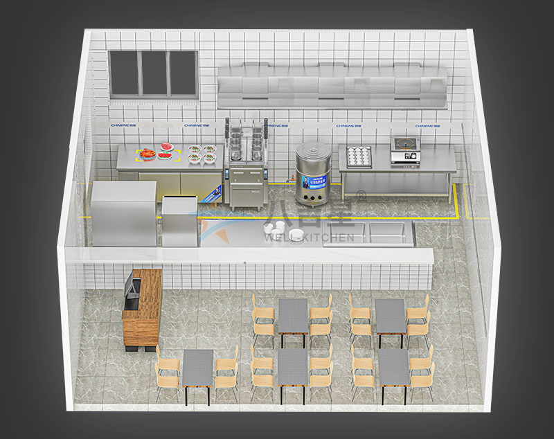 小型中餐厅汤粉面粥厨房工程3d效果图