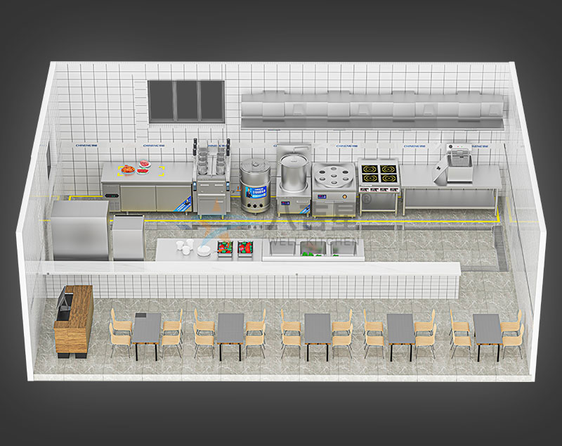 多菜品中型中餐厅汤粉面粥厨房工程3d效果图