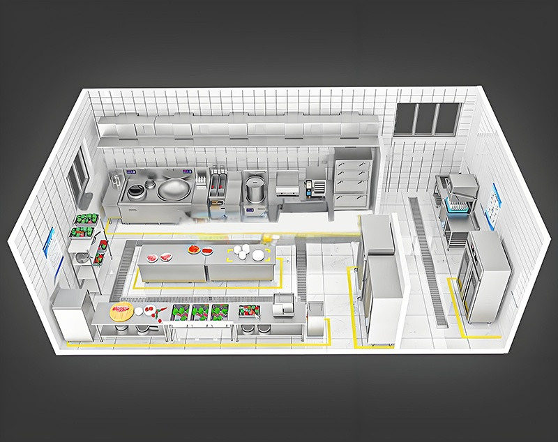 20-50人智能厨房工程3d效果图