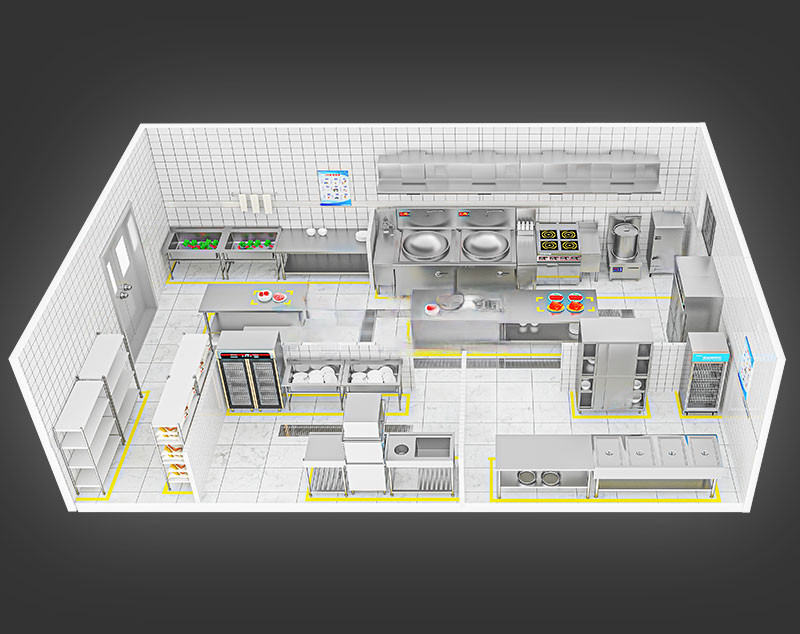 200-300人智能厨房工程3d效果图
